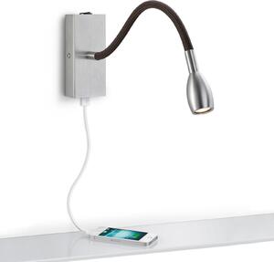 LED zidna svjetiljka Milos nikal s USB priključkom za punjenje