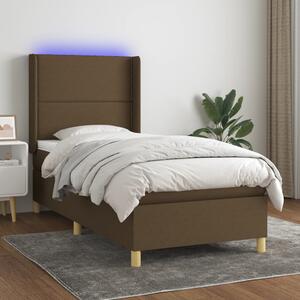 Krevet box spring s madracem LED tamnosmeđi 90x190 cm tkanina - Smeđa / 90 x 190 cm