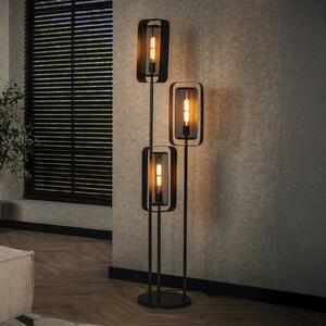ZIJLSTRA Alma podna lampa, 3 žarulje, crna, metalna, mrežasto sjenilo rotirajuće, Crno, Dnevni boravak/blagovaonica, Metal
