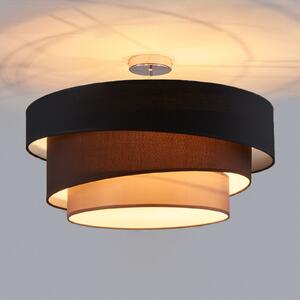 Lindby stropna svjetiljka Melia, crno/smeđa, tekstil, Ø 56cm, prigušiva, Crno, Dnevni boravak/blagovaonica, Tkanina / tekstil