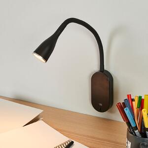 Lindby LED zidna lampa Enna, 34 cm, crna, prekidač, USB, Crno, spavaća soba, Plastika