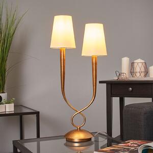 Stolna lampa Paola 2 žarulje zlatna s tekstilnim sjenilima