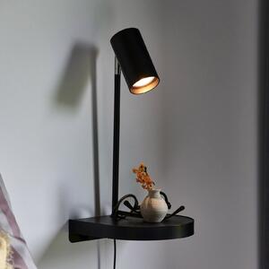 Nordlux Zidna lampa Cody, s policom i USB priključkom, crna, Crno, spavaća soba, Metal
