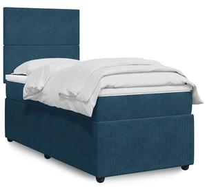 Box spring krevet s madracem tamnoplavi 90x200 cm baršunasti - Plava / 90 x 200 cm