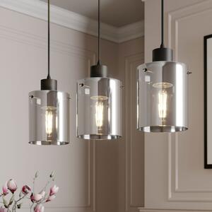 Lindby Kourtney viseća lampa, 3 žarulje, crno/siva, staklo, E27, prigušiva, Crno, Dnevni boravak/blagovaonica, Staklo