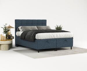 Tamno plavi tapecirani bračni krevet s prostorom za pohranu 140x200 cm Senses – Maison de Rêve