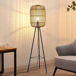 Lindby podna lampa Canyana, 139 cm, natur, ratan, tronožac, Drvo, Dnevni boravak/blagovaonica, Drvo, tronožac