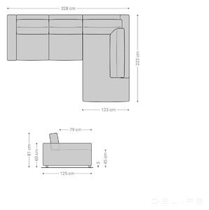 Kutna garnitura Cubico 325x223cm, Materijal: Rebrasta tkanina - Pastelno plava 325cm Fiksni desno