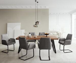 Blagovaonska stolica Zoa, Materijal: Boucle tkanina - Siva Ravno postolje metal/crno