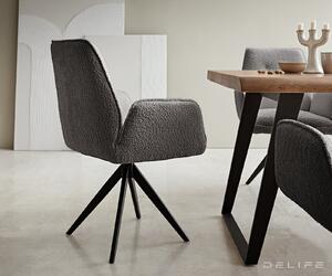 Blagovaonska stolica Zoa, Materijal: Boucle tkanina - Siva Ravno postolje metal/crno