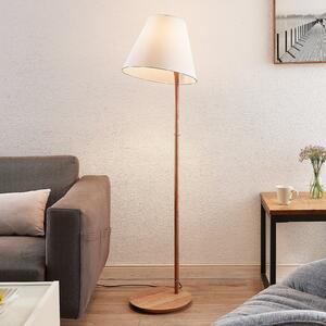 Lucande podna lampa Jinda, bijela, drvo, tkanina, 160 cm, E27, Bijela, Dnevni boravak/blagovaonica, Tkanina / tekstil