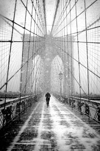 Umjetnička fotografija New York Walker in Blizzard - Brooklyn Bridge, Martin Froyda, (26.7 x 40 cm)