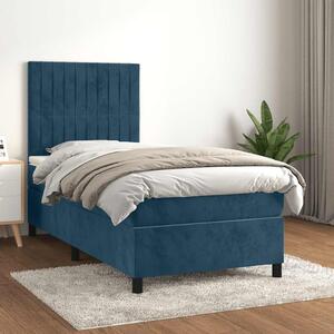 Box spring krevet s madracem tamnoplavi 100x200 cm baršunasti - Plava / 100 x 200 cm