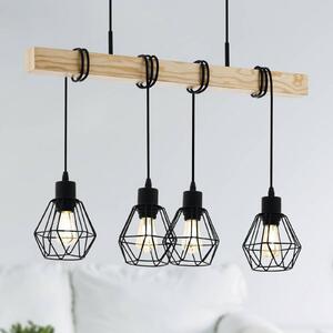 Viseća lampa Townshend, dužina 70 cm, crna/hrast, 4 žarulje