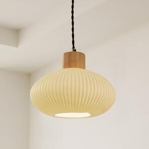 Viseća svjetiljka Lindby Paulie, Ø 23 cm, keramika, drvo, bijela