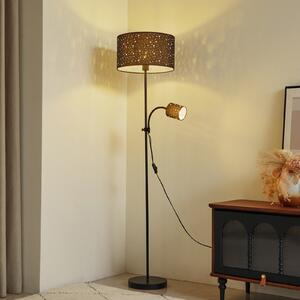 Lindby podna lampa Melanie, siva, tkanina, Ø 36 cm, 2 žarulje