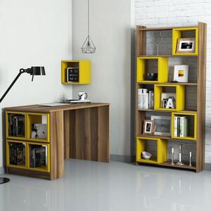 Woody Fashion Studijski stol i policu za knjige, Box - Walnut, Yellow