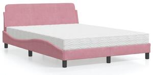 Krevet s madracem Dover ružičasti 140x190 cm baršunasti - Ružičasti / 140 x 190 cm
