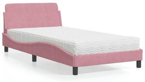 Krevet s madracem Dover ružičasti 100x200 cm baršunasti - Ružičasti / 100 x 200 cm