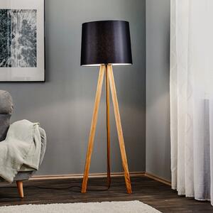 Quitani podna lampa Alos, hrast, crni chintz, tronožac