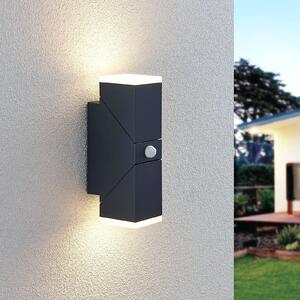 Lindby LED zidna svjetiljka Sally, 22 cm, antracit, IP54, senzor
