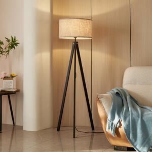 Lindby podna lampa Herry, crna, drvo, tronožac, 153 cm