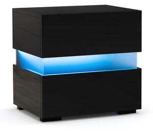 LED noćna ormarić s 2 ladice, daljinskim upravljačem, crna
