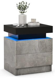 Noćna ormarić s LED svjetlima i 2 ladice, noćna ormarić dim. 45 x 35 x 52 cm, siva