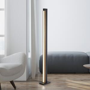 PURE LED podna lampa Lines, crna, drvo, daljinski, 140 cm, prigušiva, Drvo, Dnevni boravak/blagovaonica, Drvo