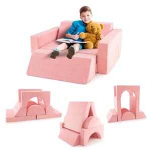 Dječji kauč, modularni kauč, dječja sofa s izmjenjivim pokrivačem, dim. 105,5 x 101 x 48 cm, ružičasta