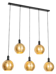 Dizajnerska viseća lampa crna sa zlatnim staklom 5 svjetla - Bert