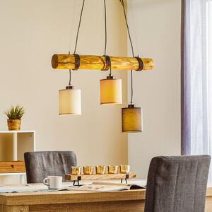 Viseća lampa Sachiko, drvene grede, tri tekstilna sjenila