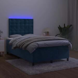 Krevet s oprugama i madracem LED tamnoplavi 120 x 190 cm baršun - Plava / 120 x 190 cm