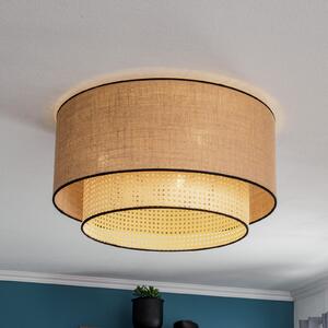 Duolla Boho stropna svjetiljka, smeđa/drvo/crna, Ø 60 cm, tkanina/ratan, prigušiva, Smeđa / hrđa, Dnevni boravak/blagovaonica, Tkanina / tekstil