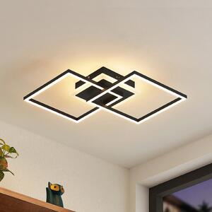 Lindby LED stropna svjetiljka Fjardo, četvrtasta, crna, CCT, daljinsko, prigušiva, Crno, Dnevni boravak/blagovaonica, Metal