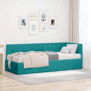 Kutni krevetni okvir s madracem 2 pcs Tirkizna Baršun - Tirkizna / 80 x 200 cm