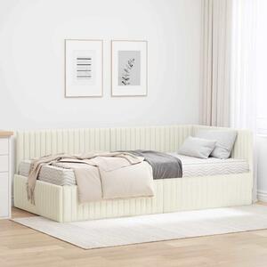 Kutni krevetni okvir s madracem s uzglavljem 2 pcs Krema Baršun - Krem / 90 x 190 cm
