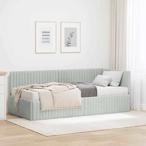 Kutni krevetni okvir s madracem 2 pcs Svjetlosiva Baršun - Svjetlosiva / 80 x 200 cm