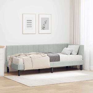 Kutni krevetni okvir s madracem 2 pcs Svjetlosiva Baršun - Svjetlosiva / 80 x 200 cm
