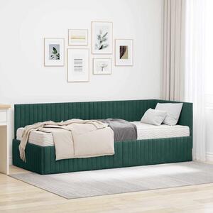 Kutni krevetni okvir s madracem 2 pcs Zelena Baršun - Crna / 80 x 200 cm