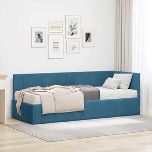 Kutni krevetni okvir s madracem s uzglavljem 2 pcs Plava Baršun - Plava / 80 x 200 cm