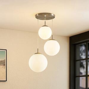 Lindby viseća lampa Heleska, bijela, staklo, 3 žarulje, Ø 47cm, prigušiva, Bijela, Dnevni boravak/blagovaonica, Staklo