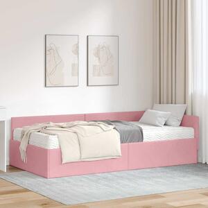 Kutni krevetni okvir s madracem Ostalo 2 pcs Siva Baršun - Ružičasta / 80 x 200 cm