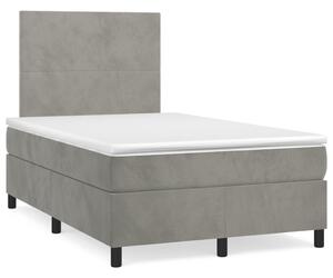 Krevet box spring s madracem LED svjetlosivi 120x190 cm tkanina - Siva / 120 x 190 cm