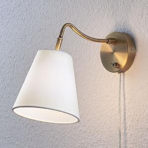 Lindby zidna lampa Ethan, bijela/antique mesing, utikač, 28 cm, E14, Zlato / mjed, Dnevni boravak/blagovaonica, Tkanina / tekstil