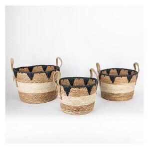 SET 3x Slamnata košara bež/crna 27x20/30x22/36x28 cm