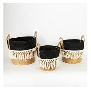 SET 3x Slamnata košara bež/crna/bijela 25x17x23/28x22x25/35x28x30 cm
