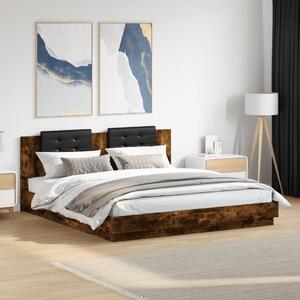 Okvir kreveta s uzglavljem LED boja dimljenog hrasta 180x200 cm - Smeđa / 180 x 200 cm