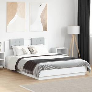 Okvir kreveta s uzglavljem i LED svjetlima bijeli 150 x 200 cm - Bijela / 150 x 200 cm
