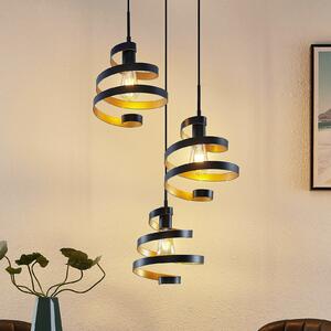Lindby Colten viseća lampa, Ø 50 cm, 3 žarulje, crna, zlatna, prigušiva, Crno, Dnevni boravak/blagovaonica, Metal